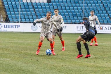Odessa, Ukrayna -2 Mart 2019: Marlos, orta saha oyuncusu. Shakhtar Donetsk - Chernomorets Odessa futbolcular. Ukrayna Premier Ligi yoğun oyunu