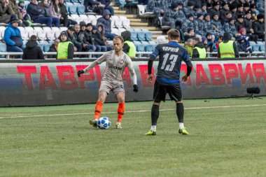 Odessa, Ukrayna - 2 Mart 2019: Shakhtar Donetsk - Chernomorets Odessa, futbol oyuncuları. Ukrayna Premier Ligi yoğun oyunu