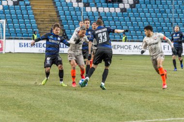 Odessa, Ukrayna - 2 Mart 2019: Shakhtar Donetsk - Chernomorets Odessa, futbol oyuncuları. Ukrayna Premier Ligi yoğun oyunu