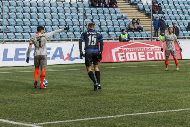 Odessa, Ukrayna -2 Mart 2019: Madenci Tyson, Brezilya, Kaptan. Shakhtar Donetsk - Chernomorets Odessa futbolcular. Ukrayna Premier Ligi yoğun oyunu