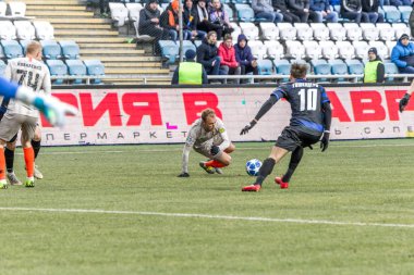 Odessa, Ukrayna - 2 Mart 2019: Shakhtar Donetsk - Chernomorets Odessa, futbol oyuncuları. Ukrayna Premier Ligi yoğun oyunu