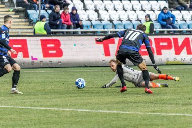 Odessa, Ukrayna - 2 Mart 2019: Shakhtar Donetsk - Chernomorets Odessa, futbol oyuncuları. Ukrayna Premier Ligi yoğun oyunu