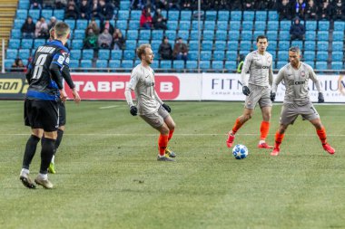 Odessa, Ukrayna - 2 Mart 2019: Shakhtar Donetsk - Chernomorets Odessa, futbol oyuncuları. Ukrayna Premier Ligi yoğun oyunu