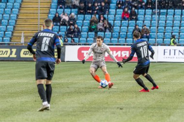 Odessa, Ukrayna - 2 Mart 2019: Shakhtar Donetsk - Chernomorets Odessa, futbol oyuncuları. Ukrayna Premier Ligi yoğun oyunu