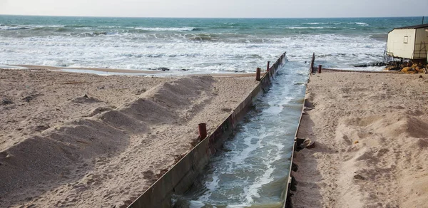 Descarga Aguas Residuales Industriales Sucias Mar Envenenamiento Del Área Recreativa — Foto de Stock