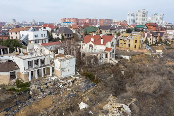 Aardverschuivingen Veroorzaakt Door Regens Orkaan Vernietigd Dure Huizen Verwoeste Huis — Stockfoto