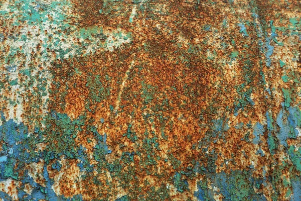 Çok Renkli Boya Pas Paslı Metal Duvar Eski Demir Levha — Stok fotoğraf