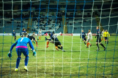 Odessa, Ukrayna - 2 Mart 2019: Shakhtar Donetsk - Chernomorets Odessa, futbol oyuncuları. Ukrayna Premier Ligi yoğun oyunu