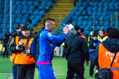 Odessa, Ukrayna - 2 Mart 2019: Shakhtar Donetsk - Chernomorets Odessa, futbol oyuncuları. Ukrayna Premier Ligi yoğun oyunu