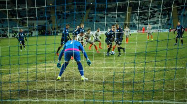 Odessa, Ukrayna - 2 Mart 2019: Shakhtar Donetsk - Chernomorets Odessa, futbol oyuncuları. Ukrayna Premier Ligi yoğun oyunu