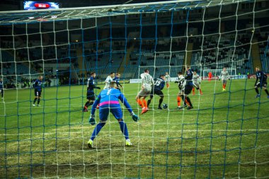 Odessa, Ukrayna - 2 Mart 2019: Shakhtar Donetsk - Chernomorets Odessa, futbol oyuncuları. Ukrayna Premier Ligi yoğun oyunu