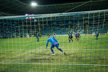 Odessa, Ukrayna - 2 Mart 2019: Shakhtar Donetsk - Chernomorets Odessa, futbol oyuncuları. Ukrayna Premier Ligi yoğun oyunu