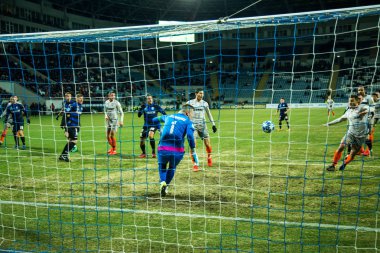 Odessa, Ukrayna - 2 Mart 2019: Shakhtar Donetsk - Chernomorets Odessa, futbol oyuncuları. Ukrayna Premier Ligi yoğun oyunu