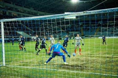 Odessa, Ukrayna - 2 Mart 2019: Shakhtar Donetsk - Chernomorets Odessa, futbol oyuncuları. Ukrayna Premier Ligi yoğun oyunu