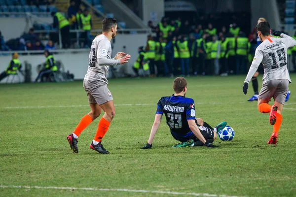 Odessa Ukraina Mars 2019 Fotbollsspelare Sjachtar Donetsk Chernomorets Odessa Intensivt — Stockfoto