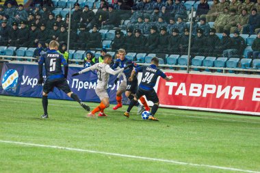 Odessa, Ukrayna - 2 Mart 2019: Shakhtar Donetsk - Chernomorets Odessa, futbol oyuncuları. Ukrayna Premier Ligi yoğun oyunu