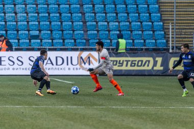 Odessa, Ukrayna - 2 Mart 2019: Shakhtar Donetsk - Chernomorets Odessa, futbol oyuncuları. Ukrayna Premier Ligi yoğun oyunu