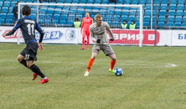 Odessa, Ukrayna - 2 Mart 2019: Shakhtar Donetsk - Chernomorets Odessa, futbol oyuncuları. Ukrayna Premier Ligi yoğun oyunu