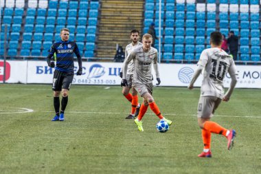 Odessa, Ukrayna - 2 Mart 2019: Shakhtar Donetsk - Chernomorets Odessa, futbol oyuncuları. Ukrayna Premier Ligi yoğun oyunu