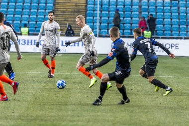 Odessa, Ukrayna - 2 Mart 2019: Shakhtar Donetsk - Chernomorets Odessa, futbol oyuncuları. Ukrayna Premier Ligi yoğun oyunu