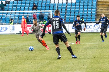 Odessa, Ukrayna - 2 Mart 2019: Shakhtar Donetsk - Chernomorets Odessa, futbol oyuncuları. Ukrayna Premier Ligi yoğun oyunu