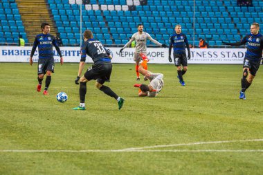 Odessa, Ukrayna - 2 Mart 2019: Shakhtar Donetsk - Chernomorets Odessa, futbol oyuncuları. Ukrayna Premier Ligi yoğun oyunu