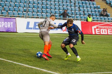 Odessa, Ukrayna - 2 Mart 2019: Shakhtar Donetsk - Chernomorets Odessa, futbol oyuncuları. Ukrayna Premier Ligi yoğun oyunu