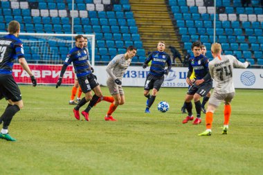 Odessa, Ukrayna - 2 Mart 2019: Shakhtar Donetsk - Chernomorets Odessa, futbol oyuncuları. Ukrayna Premier Ligi yoğun oyunu