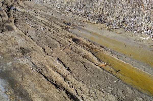 Abseits Der Piste Tiefe Gummispuren Auf Der Straße Sind Mit — Stockfoto