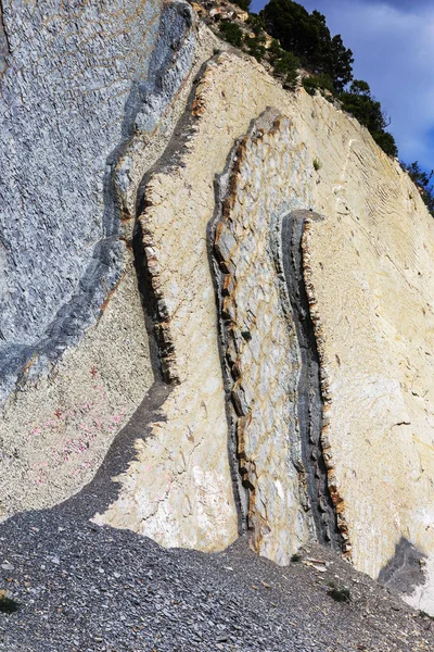 Montagne Scistose Pozzi Cemento Consistenza Del Muro Pietra Grandi Crepe — Foto Stock