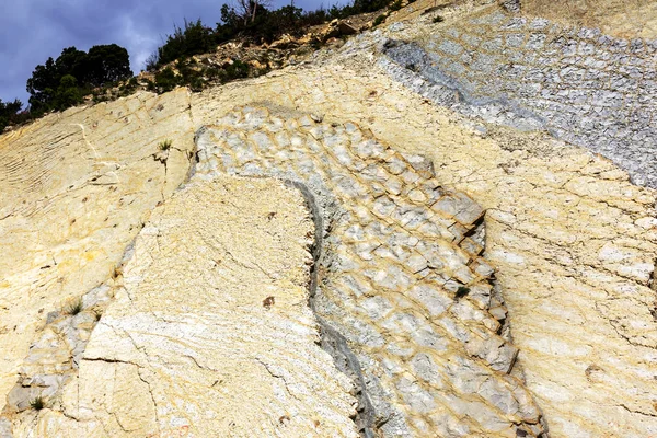 Montañas Esquisto Pozos Cemento Textura Pared Piedra Grandes Grietas Piedra — Foto de Stock