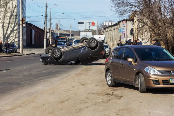 Odessa Ukraine March 2019 Car Accident Broken Car Rolled Lay — Stock Photo, Image