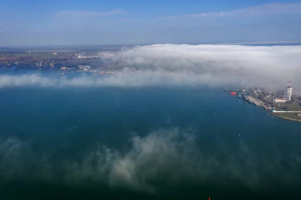 Pemandangan Udara Dari Gudang Pelabuhan Panorama Dan Kapal Kontainer Kapal — Stok Foto