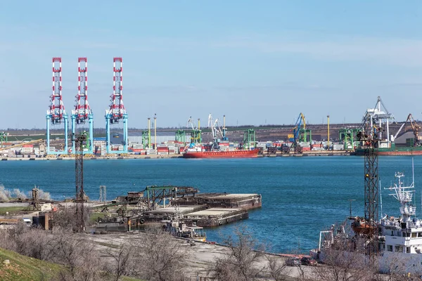 Odessa Ukraina Południe Marzec 2019 Widok Lotu Ptaka Panoramiczne Seaport — Zdjęcie stockowe