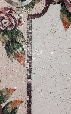 Bir güzel Mermer Mozaik panel detay. İç Mermer Mozaik. Mermer dekoratif arka plan olarak Venedik mozaik parçası... Seçici odak