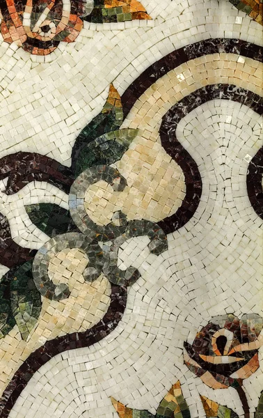 Detaliu Unui Panou Frumos Mozaic Din Marmură Mozaic Din Marmură — Fotografie, imagine de stoc
