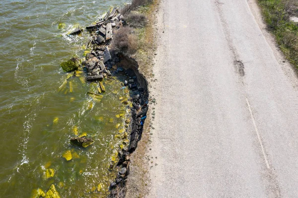 După Cutremur Furtună Puternică Timpul Iernii Îngheț Distructiv Sever Drumul — Fotografie, imagine de stoc