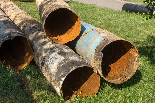 Fragments Vieilles Grandes Conduites Eau Après Nombreuses Années Fonctionnement Les — Photo