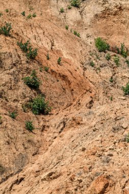 Karadeniz kıyısındaki heyelan bölgesi. Deniz taşı kabuğu. Yağmur mevsiminde doğal afetler bölgesi. Büyük toprak kütleleri tepenin yamacında kayıp evleri yok ediyor. Heyelan - yaşam tehdidi