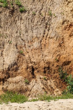 Karadeniz kıyısındaki heyelan bölgesi. Deniz taşı kabuğu. Yağmur mevsiminde doğal afetler bölgesi. Büyük toprak kütleleri tepenin yamacında kayıp evleri yok ediyor. Heyelan - yaşam tehdidi