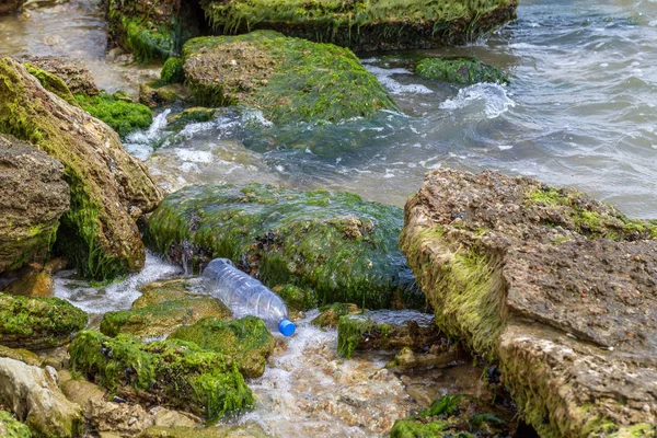 Konceptuell Katastrof Miljö Problem Plast Skräp Spillt Skräp Stranden Storstad — Stockfoto