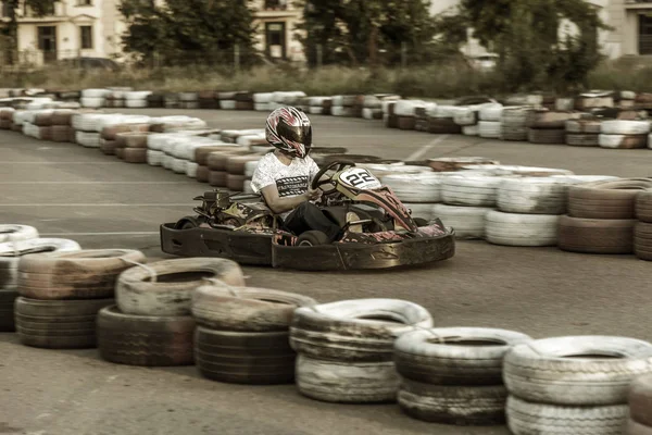 Odessa Ukraina Juni 2019 Karting Racers Tävlingar Särskilda Säkra Höghastighetsspår — Stockfoto