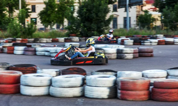 Odessa Ucrânia Junho 2019 Karting Pilotos Corridas Faixas Especiais Seguras — Fotografia de Stock