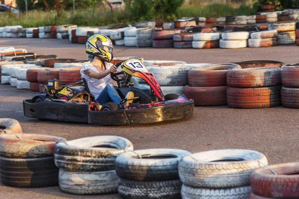 Odessa Ucrânia Junho 2019 Karting Pilotos Corridas Faixas Especiais Seguras — Fotografia de Stock