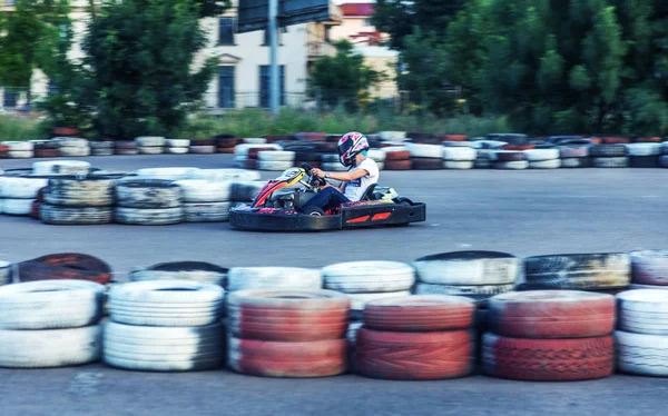 Odessa Ucrânia Junho 2019 Karting Pilotos Corridas Faixas Especiais Seguras — Fotografia de Stock