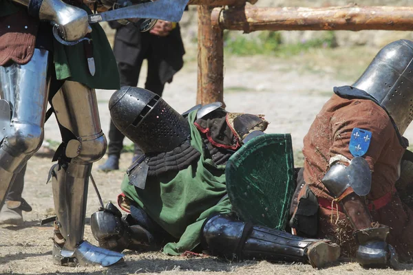 Odessa Ukraine July 2019 Battle Knights Medieval Weapons Medieval Performance — Stock Photo, Image