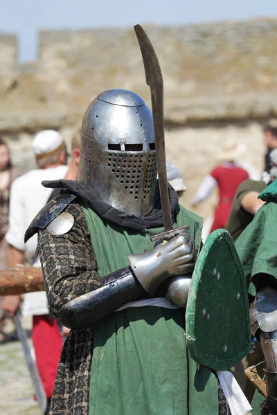 Odessa Ukraine July 2019 Battle Knights Medieval Weapons Medieval Performance — Stock Photo, Image