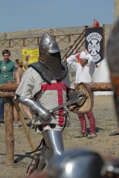 Odessa Ucrania Julio 2019 Batalla Los Caballeros Con Armas Medievales — Foto de Stock