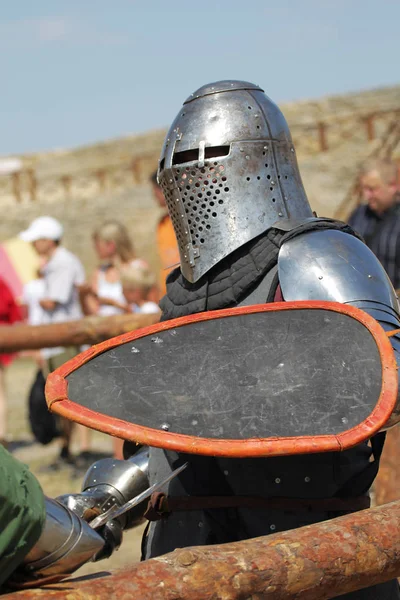 Odessa Ucrania Julio 2019 Batalla Los Caballeros Con Armas Medievales — Foto de Stock