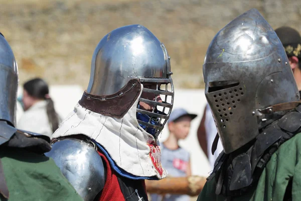 Odessa Ucrania Julio 2019 Batalla Los Caballeros Con Armas Medievales — Foto de Stock